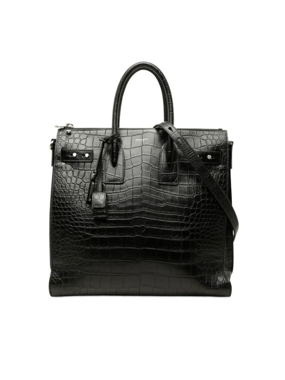 Saint Laurent Sac de Jour Souple Croco Embossed Tote Shoulder Bag 2-Way Black